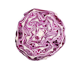 Obraz premium Half of fresh red cabbage isolated on white, top view