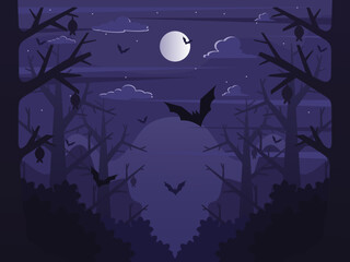 Halloween background with a bat at night - obrazy, fototapety, plakaty
