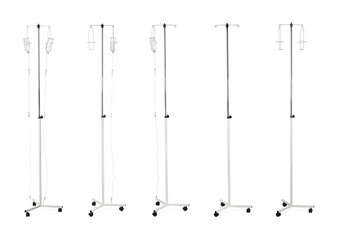 Set with drop counter stands on white background. Medical equipment