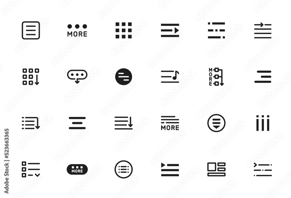 Poster Hamburger menu icons, web and mobile app navigation buttons, vector website UI. Hamburger or burger line menu icons of home or mobile app drop list and application drawer or more popup menu bars