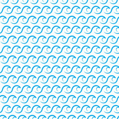 Blue ocean and sea waves seamless pattern. Abstract nautical background, wavy seamless pattern or vector wallpaper. River flow line ornament, sea wave textile