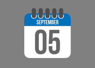 5 calendar september. Calendar icon for September days in blue color on dark background.