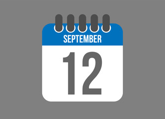 12 calendar september. Calendar icon for September days in blue color on dark background.
