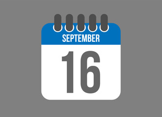 16 calendar september. Calendar icon for September days in blue color on dark background.