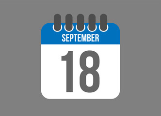 18 calendar september. Calendar icon for September days in blue color on dark background.