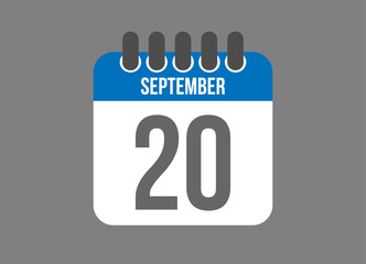 20 calendar september. Calendar icon for September days in blue color on dark background.