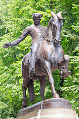 Statue of Paul Revere on Boston's Freedom Trail historic tourist walk with green background, Boston, USA © vlad_g