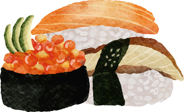 Watercolor Sushi Japanese Food Illustration