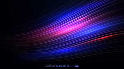 Abstract colorful neon light wavy effect dynamic motion on dark background. Futuristic light effect concept