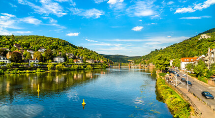 Fototapeta na wymiar View of the Neckar river in Heidelberg - Baden-Wurttemberg, Germany