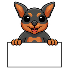 Cute Russian toy dog cartoon holding blank sign