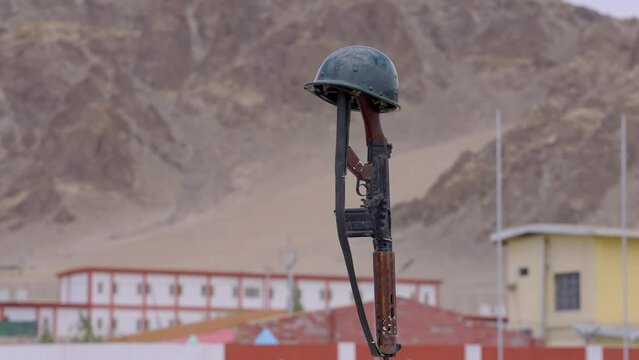 Leh Memorial War With Battlefield Cross In Ladakh, India. Close Up