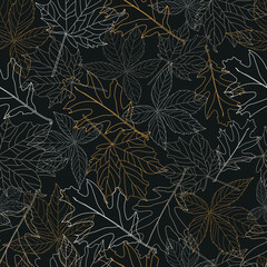 Seamless pattern with  Autumn maple leaves. Vector graphics