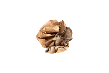 crumpled brown paper ball isolated on transparent white background