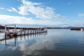滋賀県近江八幡市　夏の朝の琵琶湖の長命寺港の風景