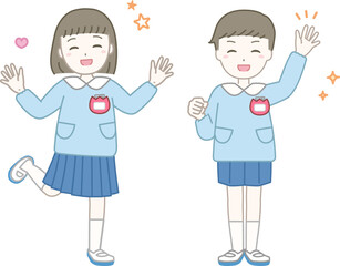 喜ぶ女の子の園児をイメージしたイラスト素材（保育園・幼稚園・こども園）