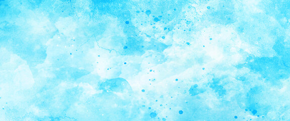 White and blue color frozen ice surface design abstract background. blue and white watercolor paint splash or blotch background with fringe bleed wash and bloom design.	