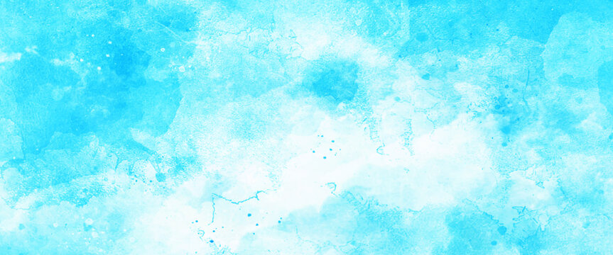 White and blue color frozen ice surface design abstract background. blue and white watercolor paint splash or blotch background with fringe bleed wash and bloom design.	