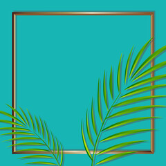 gold frame vector design with palm leaf decoration on green background for greeting card,poster or banner 