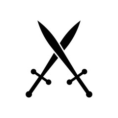 Two crossed swords in flat design. Simple black sword icon isolated. Vector illustration.