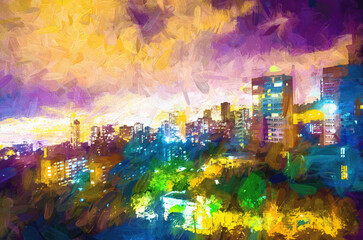 Obraz na płótnie Canvas abstract watercolor background of a city at night