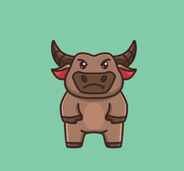 cute baby buffalo mad angry. cartoon animal nature concept Isolated illustration. Flat Style suitable for Sticker Icon Design Premium Logo vector. Mascot Character
