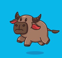 cute baby buffalo jump run. cartoon animal nature concept Isolated illustration. Flat Style suitable for Sticker Icon Design Premium Logo vector. Mascot Character