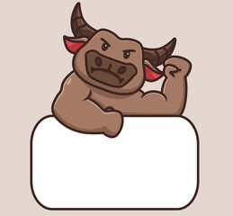 cute buffalo holding blank empty announcement. cartoon animal nature concept Isolated illustration. Flat Style suitable for Sticker Icon Design Premium Logo vector. Mascot Character