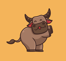 cute buffalo happy dance. cartoon animal nature concept Isolated illustration. Flat Style suitable for Sticker Icon Design Premium Logo vector. Mascot Character