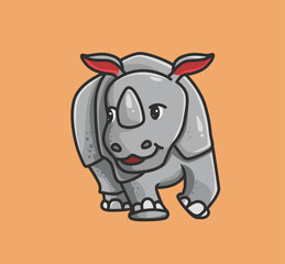 cute rhinoceros walking. cartoon animal nature concept Isolated illustration. Flat Style suitable for Sticker Icon Design Premium Logo vector. Mascot Character