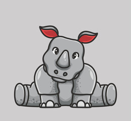 cute rhinoceros sit. cartoon animal nature concept Isolated illustration. Flat Style suitable for Sticker Icon Design Premium Logo vector. Mascot Character