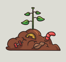 cute worm compost garden. cartoon animal nature concept Isolated illustration. Flat Style suitable for Sticker Icon Design Premium Logo vector. Mascot Character