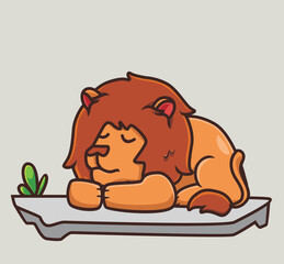 cute lion sleep on the ground. cartoon animal nature concept Isolated illustration. Flat Style suitable for Sticker Icon Design Premium Logo vector. Mascot Character