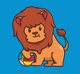 cute lion playing colorful ball. cartoon animal travel holiday vacation summer concept Isolated illustration. Flat Style suitable for Sticker Icon Design Premium Logo vector. Mascot Character