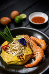 Pad Thai - stir-fried rice noodles with shrimp - Thai food style