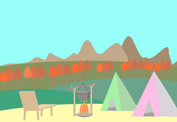 キャンプ　野営　テント　焚火　紅葉　高原　山　登山　湿地