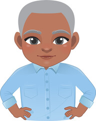 Self-confident guy set or American African male stands in a heroic pose cartoon character