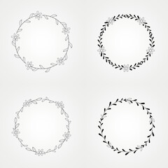 floral botanical set circle isolated frame