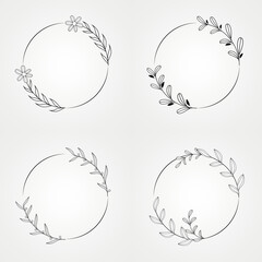 floral botanical set circle isolated frame