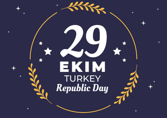 Naklejka premium Republic Day Turkey or 29 Ekim Cumhuriyet Bayrami Kutlu Olsun Hand Drawn Cartoon Flat Illustration with Flag of Turkish and Happy Holiday Design