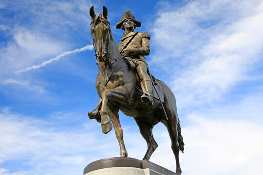 George Washington statue is the famous landmark in Boston Public Garden, USA