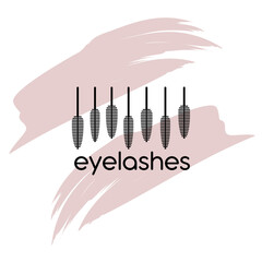 Mascara vector icon. Logo for a beauty salon. Eyelash shaping. Beauty, makeup, spa salon, eyebrows, eyelashes. Pink mascara brush.