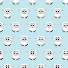 Sheep. Seamless pattern. Vector illustration. Cartoon sheep background. Fabric print.
