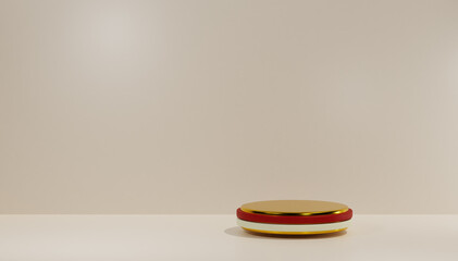 3d gold podium with red and white flag in minimalist background