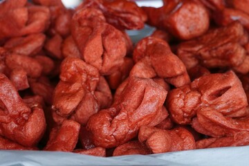 red hot dog meatballs After frying, put on paper to drain oil.