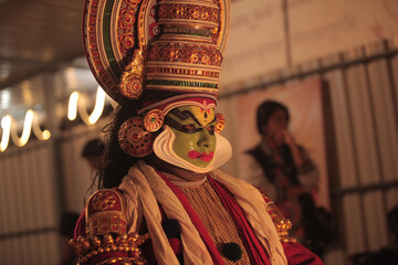 Kathakali artist green room with eyes upwards and rare
candid photoshoot