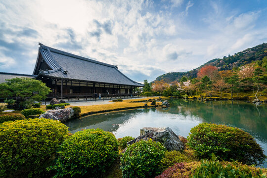 The landscape garden in Tenryuji Temple, Arashiyama, Kyoto.