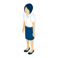 Standing business woman who wearing short sleeves shirt - isometric view