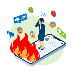 Business woman got flamed on social media - isometric view © sayuri_k