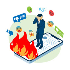 Businessman got flamed on social media - isometric view © sayuri_k